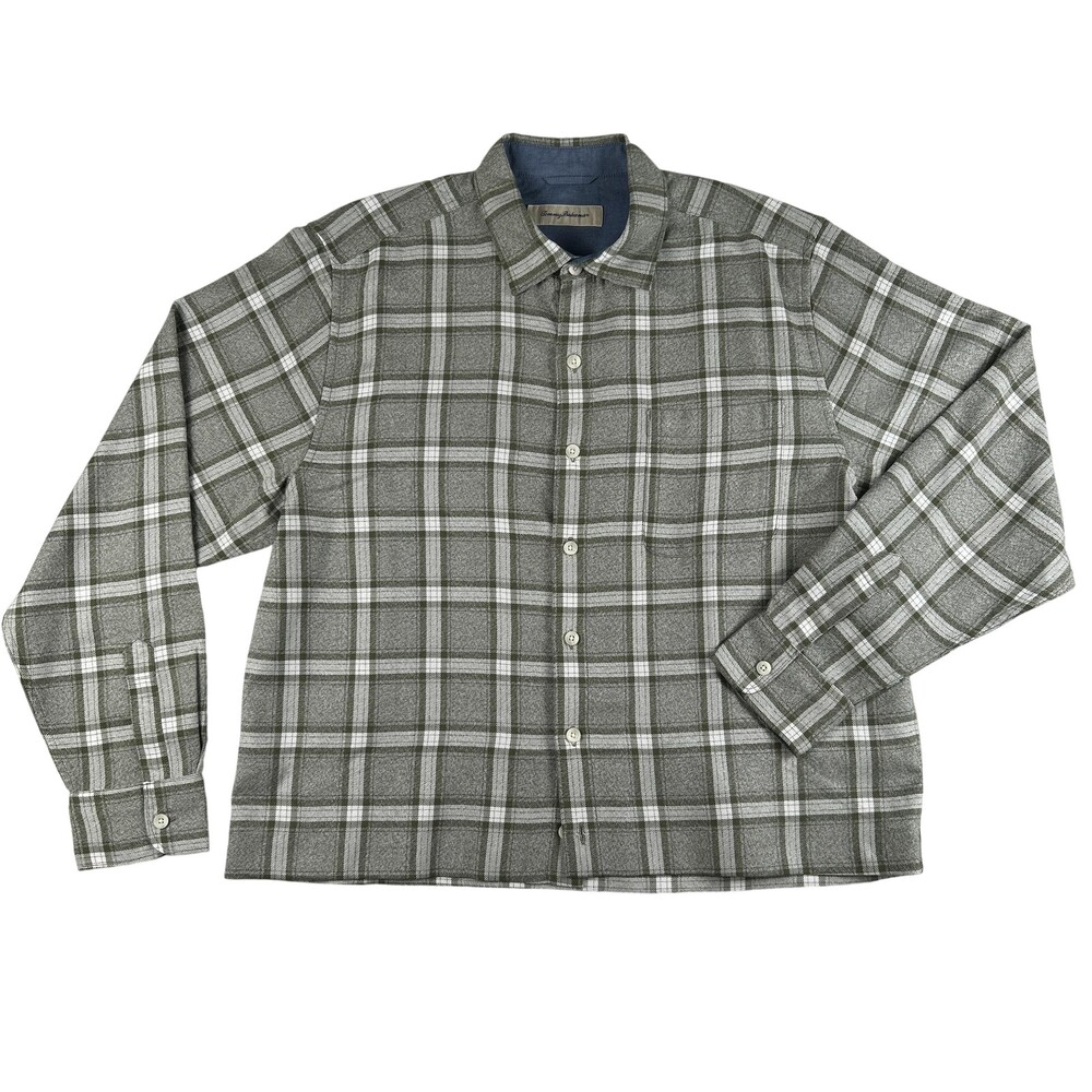 Tommy Bahama Shirt Mens Large Green Plaid Flannel Long Sleeve Button Front